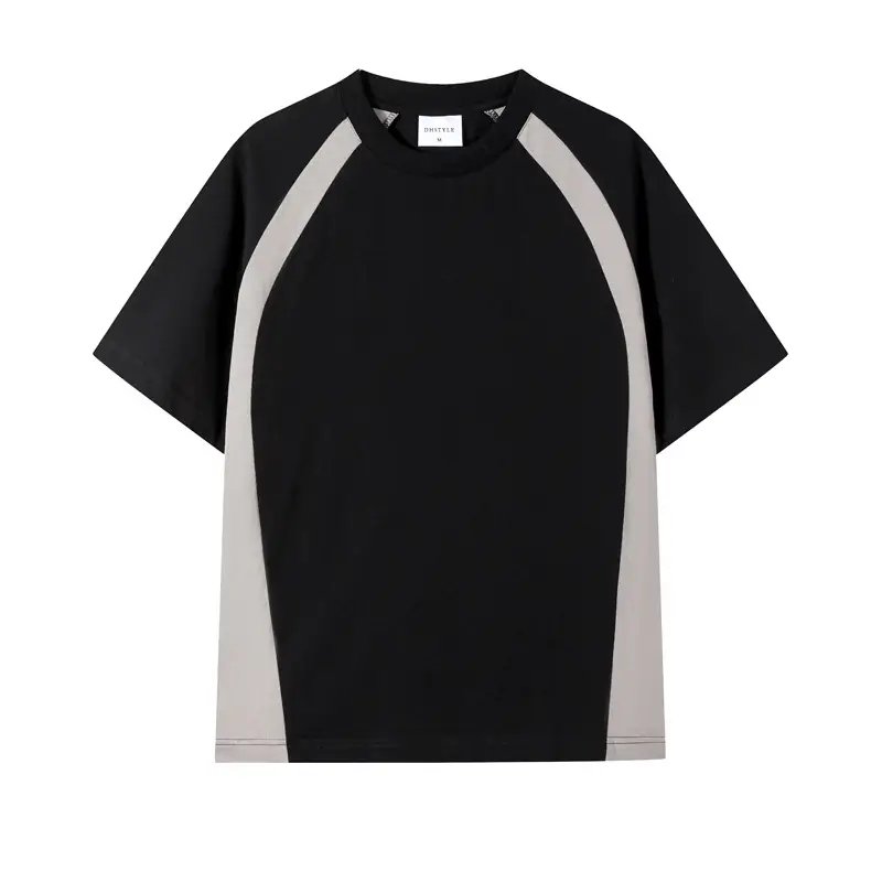 Men Cotton Crewneck T-Shirt Light Beige Black 250g