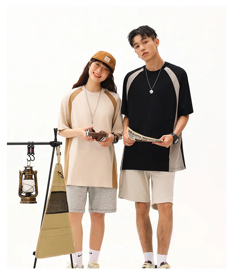 Men Cotton Crewneck T-Shirt Light Beige Black 250g — feature 15