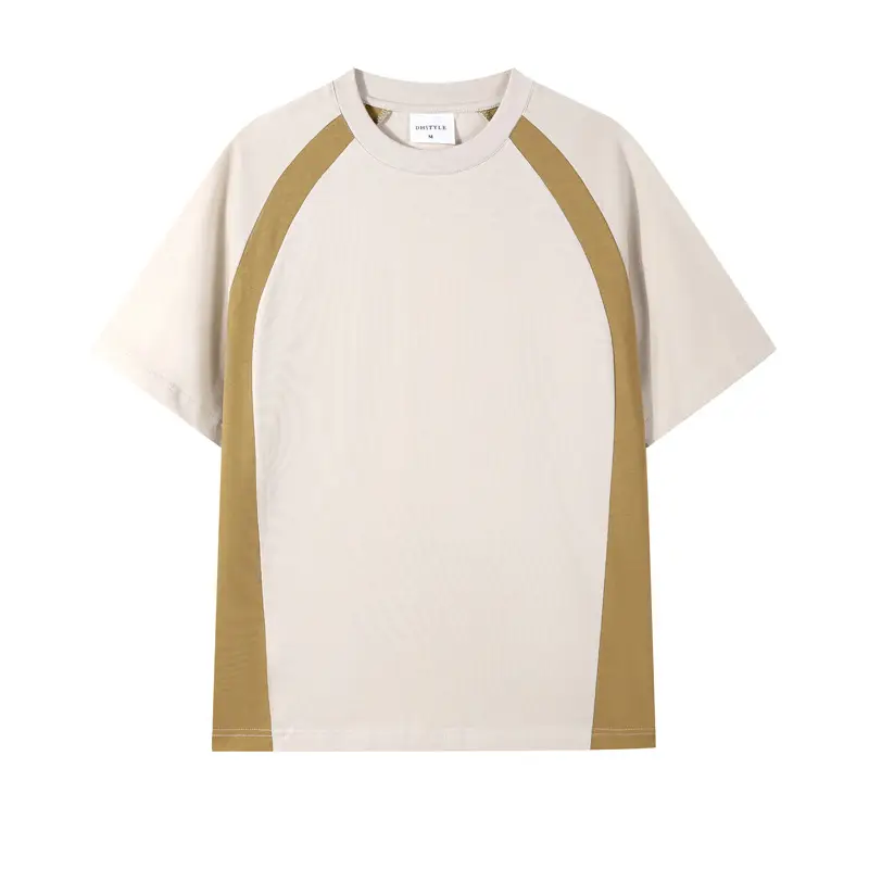 Men Cotton Crewneck T-Shirt Light Beige Black 250g