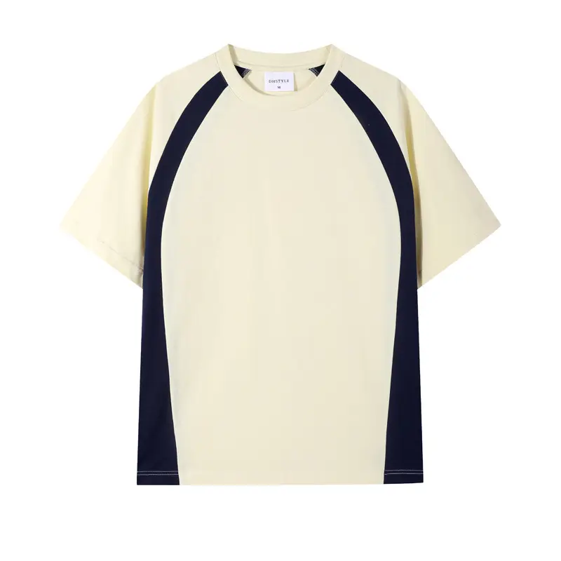 Men Cotton Crewneck T-Shirt Light Beige Black 250g