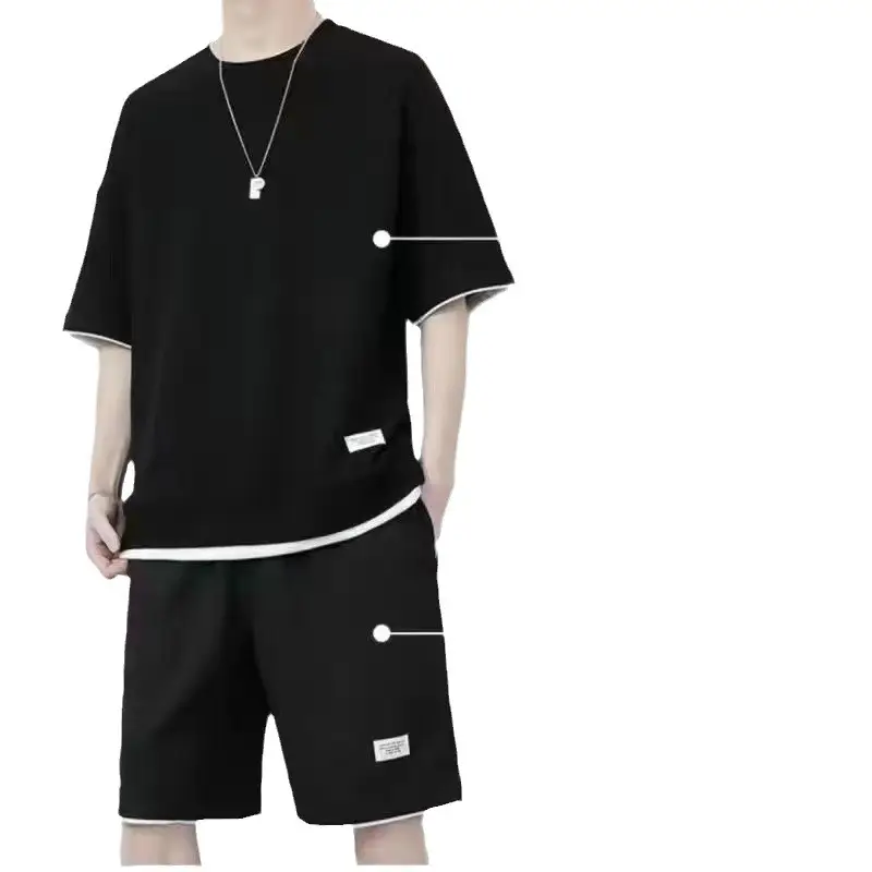 Men Heavy Waffle Ice Silk Shorts Set Black - Image 61