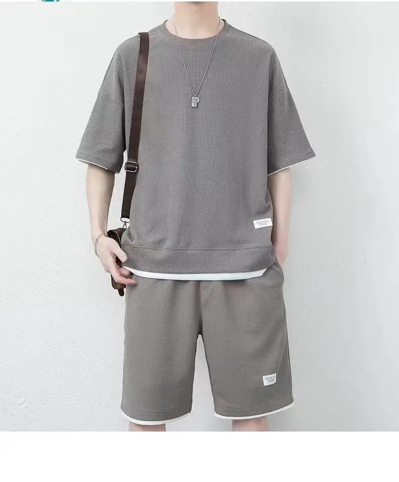 Men Heavy Waffle Ice Silk Shorts Set Black — feature 10