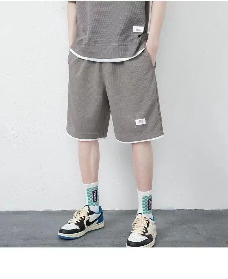 Men Heavy Waffle Ice Silk Shorts Set Black — feature 11