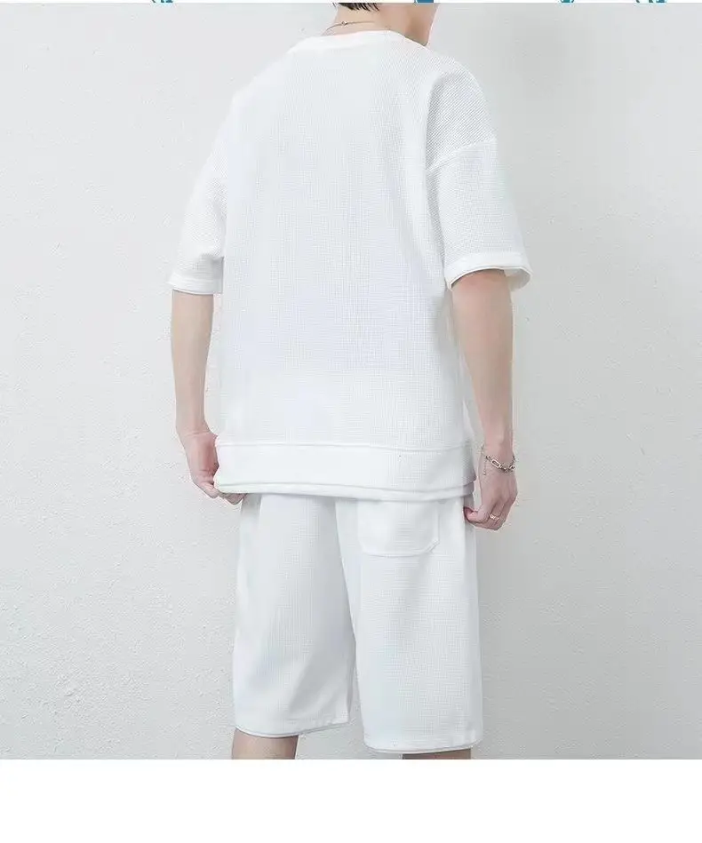 Men Heavy Waffle Ice Silk Shorts Set Black — feature 15