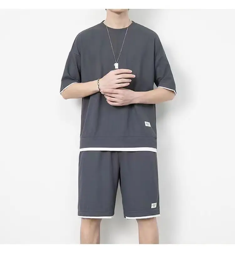 Men Heavy Waffle Ice Silk Shorts Set Black — feature 17