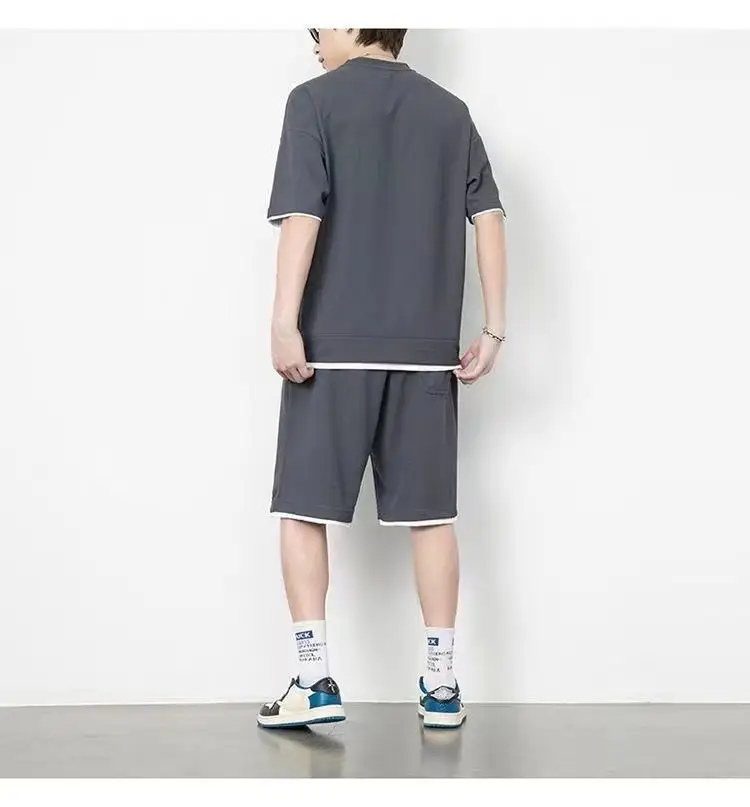 Men Heavy Waffle Ice Silk Shorts Set Black — feature 18