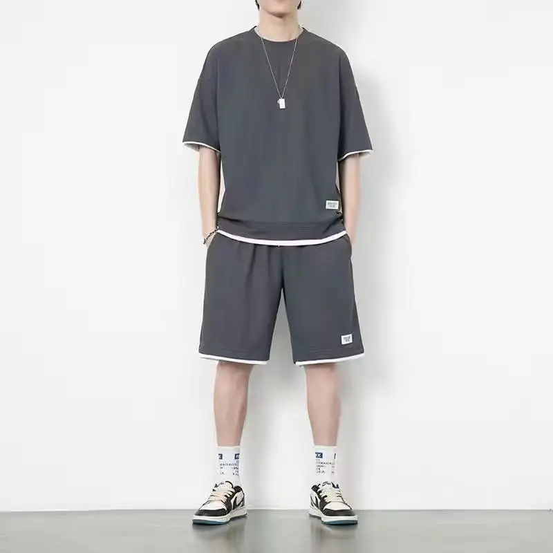 Men Heavy Waffle Ice Silk Shorts Set Black — feature 22