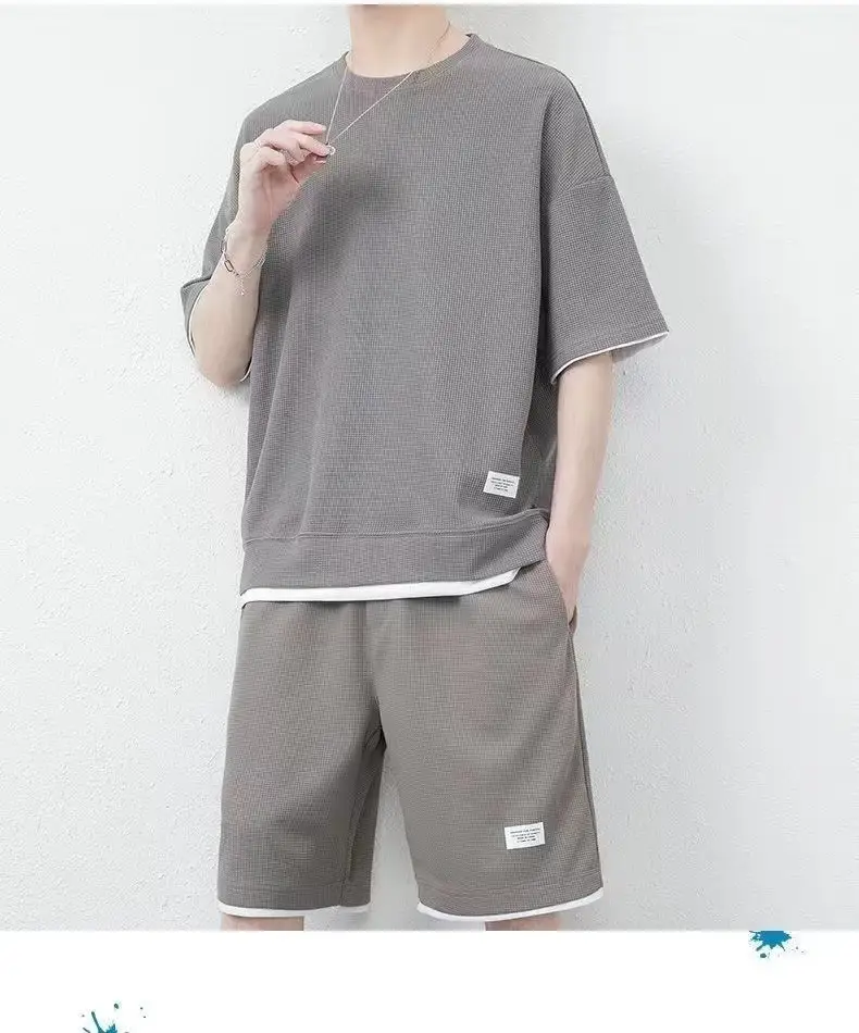 Men Heavy Waffle Ice Silk Shorts Set Black — feature 25