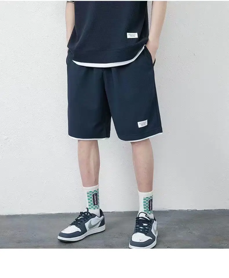 Men Heavy Waffle Ice Silk Shorts Set Black — feature 26