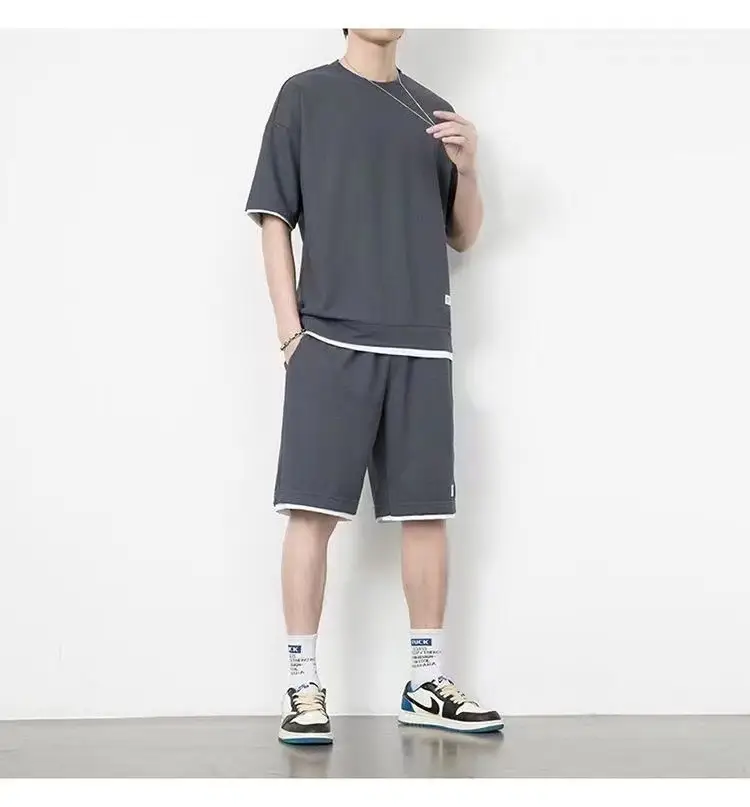 Men Heavy Waffle Ice Silk Shorts Set Black — feature 27