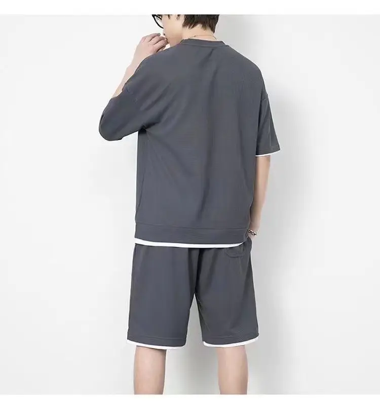 Men Heavy Waffle Ice Silk Shorts Set Black — feature 28