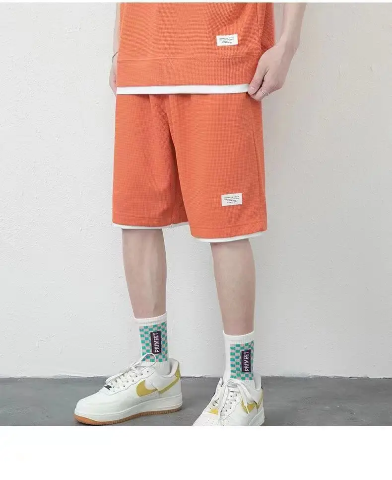 Men Heavy Waffle Ice Silk Shorts Set Black — feature 9