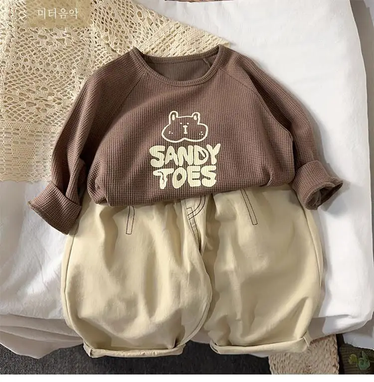 Sandy Toes Long Sleeve T-Shirt Kids Brown Cream — feature 1