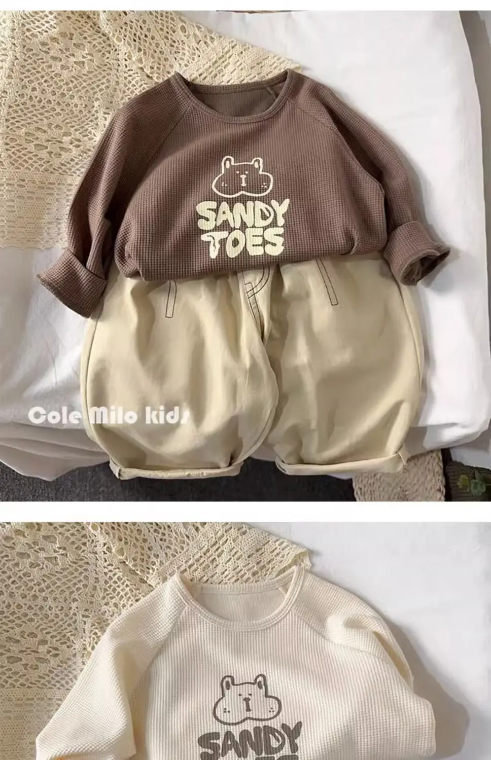 Sandy Toes Long Sleeve T-Shirt Kids Brown Cream — feature 3