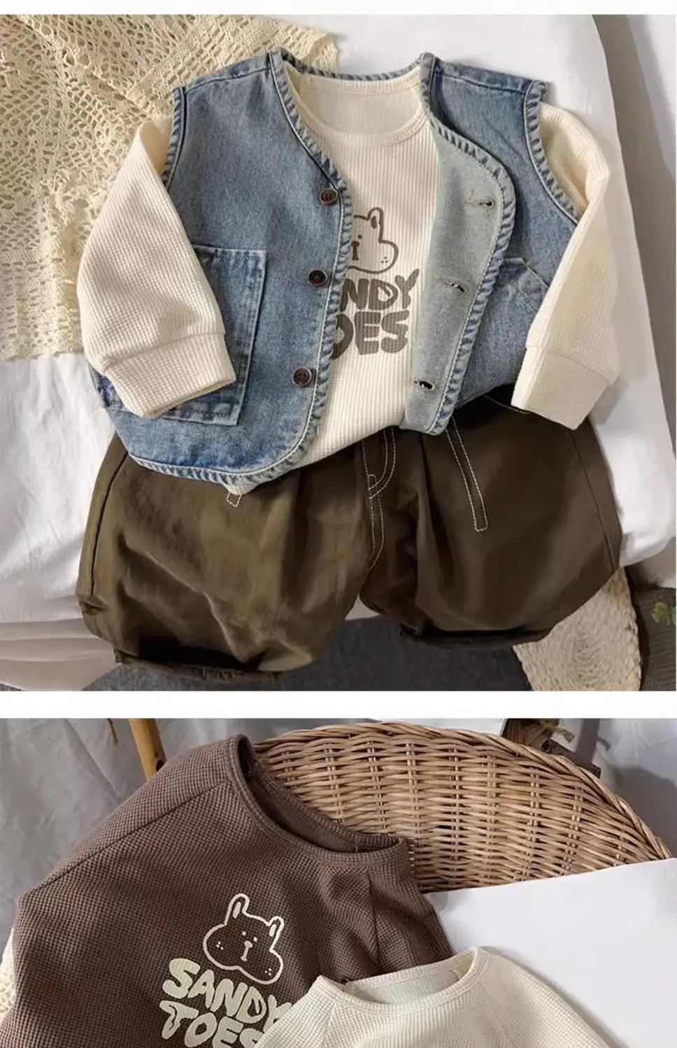 Sandy Toes Long Sleeve T-Shirt Kids Brown Cream — feature 5