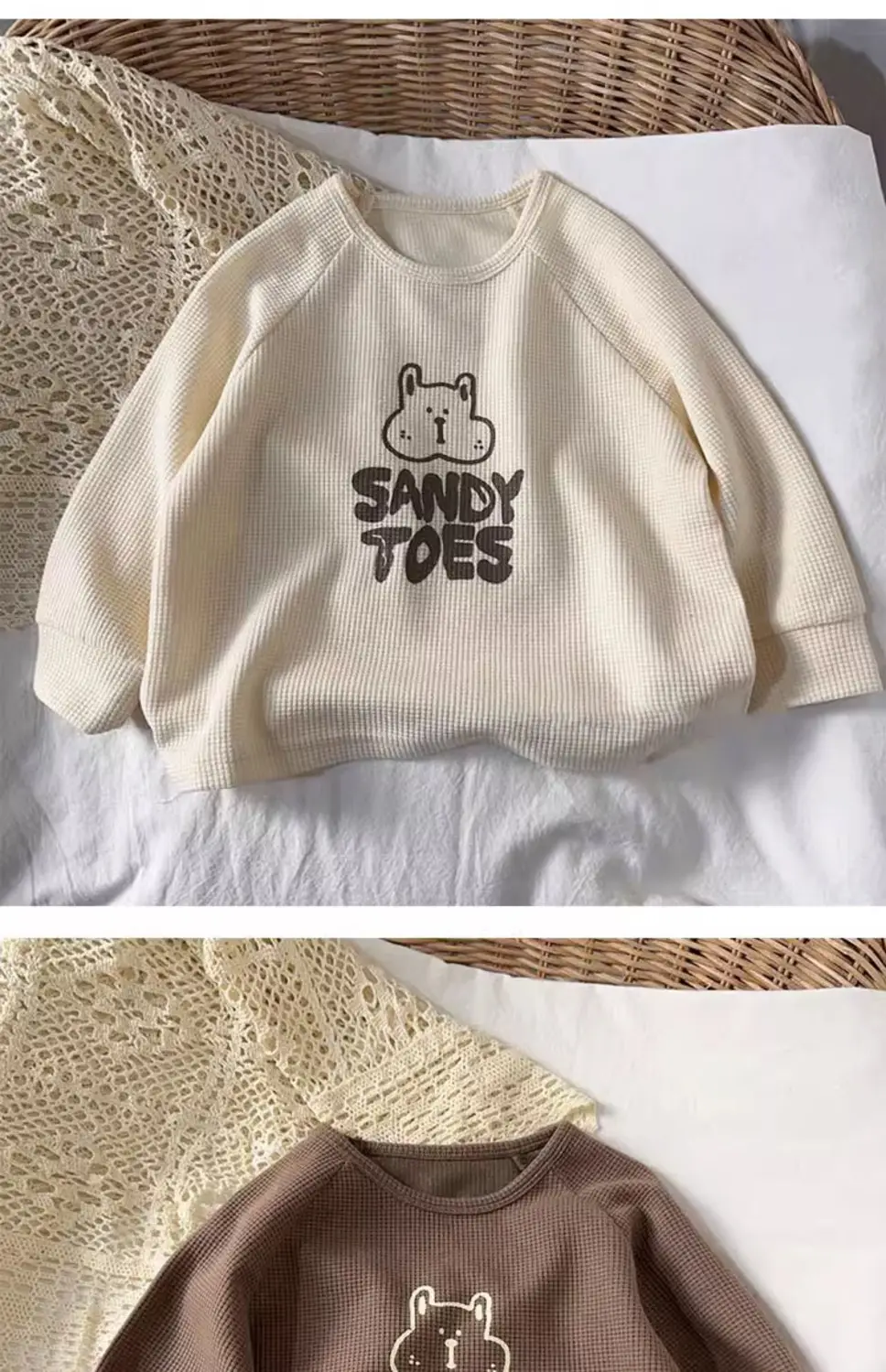 Sandy Toes Long Sleeve T-Shirt Kids Brown Cream — feature 7