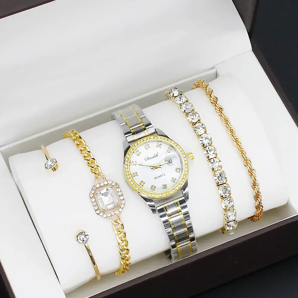 12-Piece Luxury Watch Set for Women Gold Plated Diamond Bracelets - Image 2