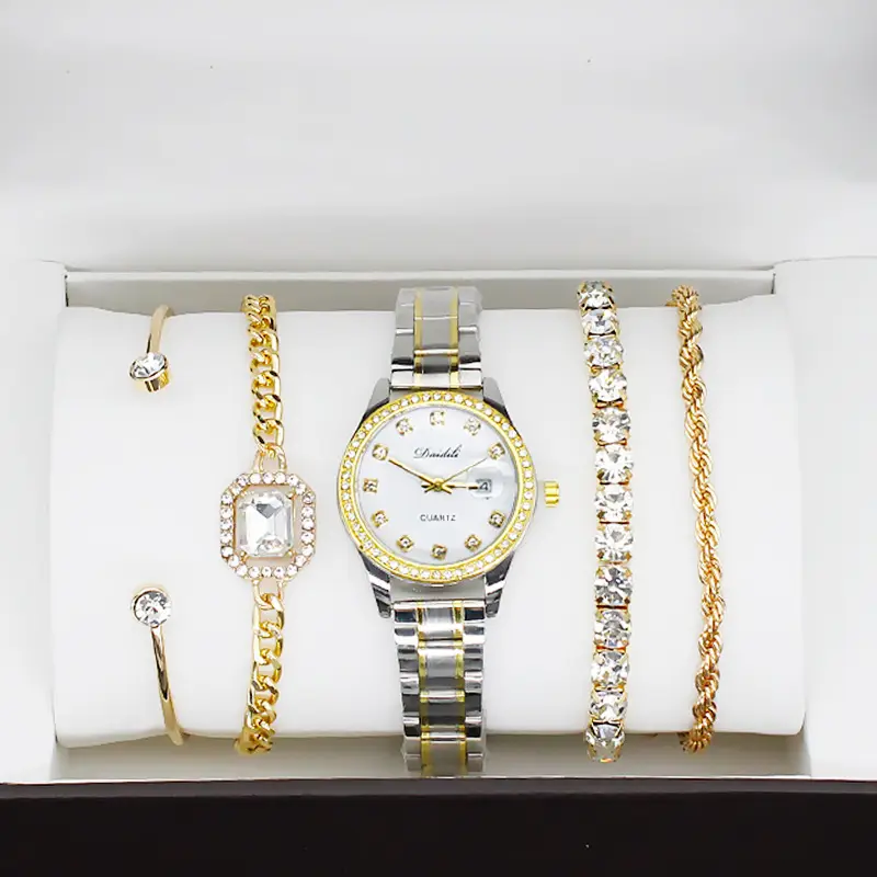 12-Piece Luxury Watch Set for Women Gold Plated Diamond Bracelets — feature 12
