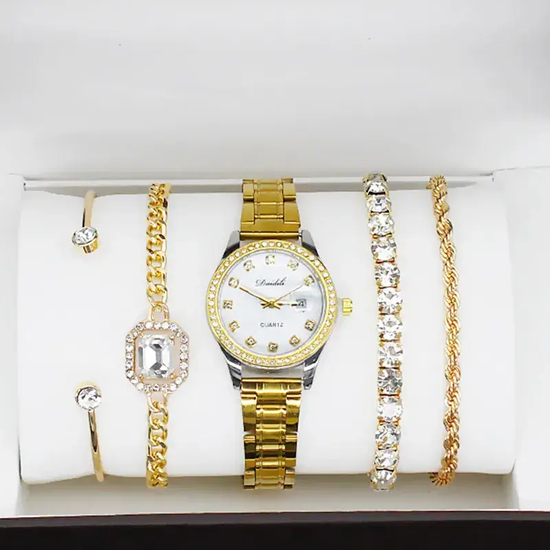 12-Piece Luxury Watch Set for Women Gold Plated Diamond Bracelets - Image 10