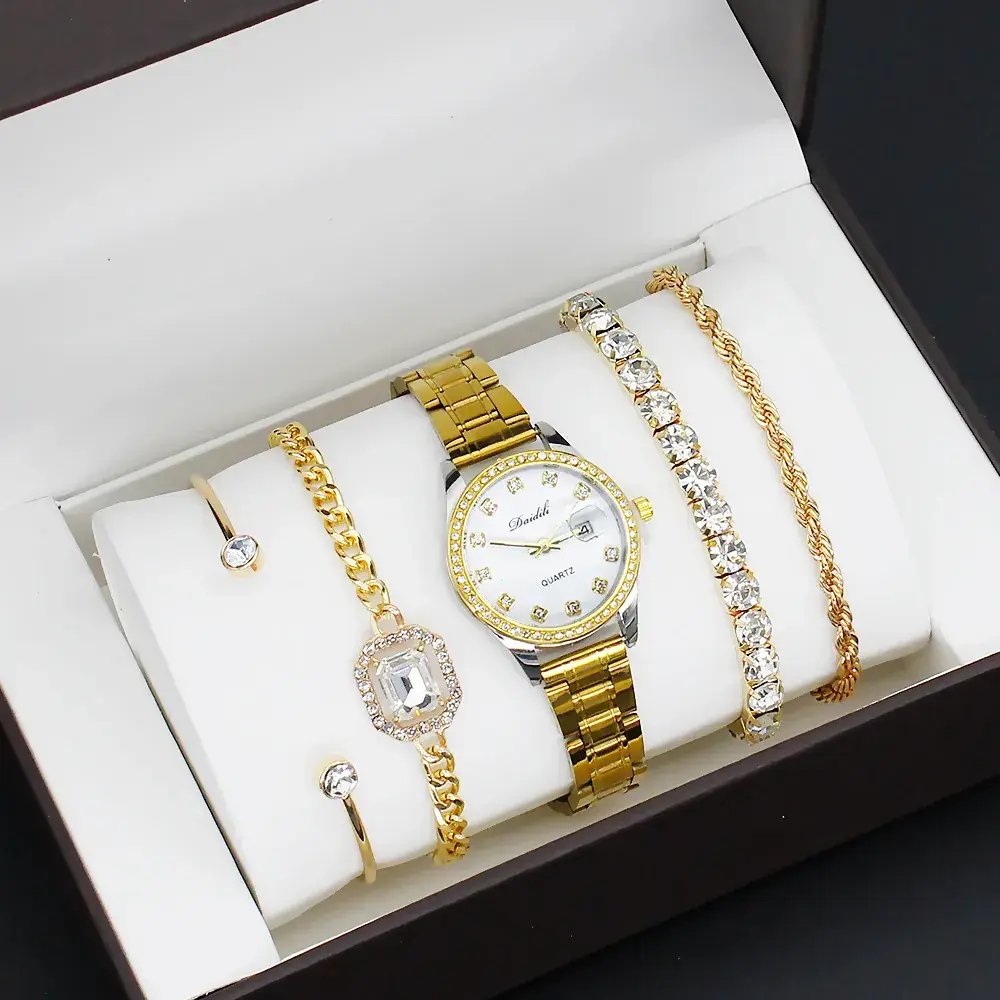 12-Piece Luxury Watch Set for Women Gold Plated Diamond Bracelets - Image 4