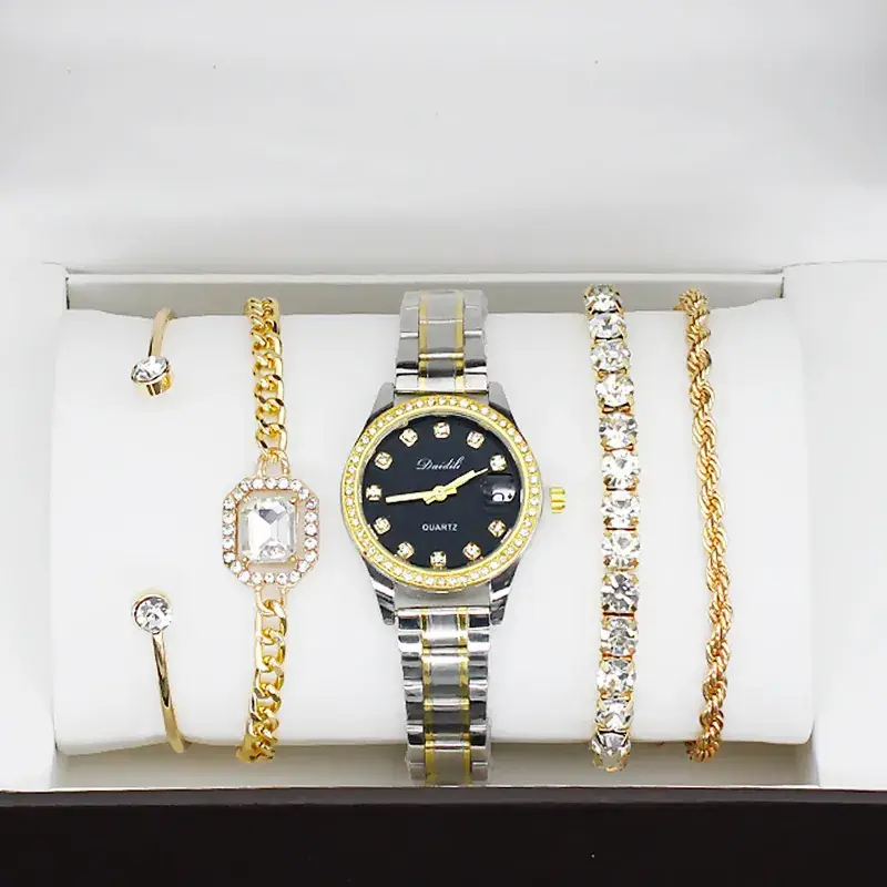 12-Piece Luxury Watch Set for Women Gold Plated Diamond Bracelets - Image 7