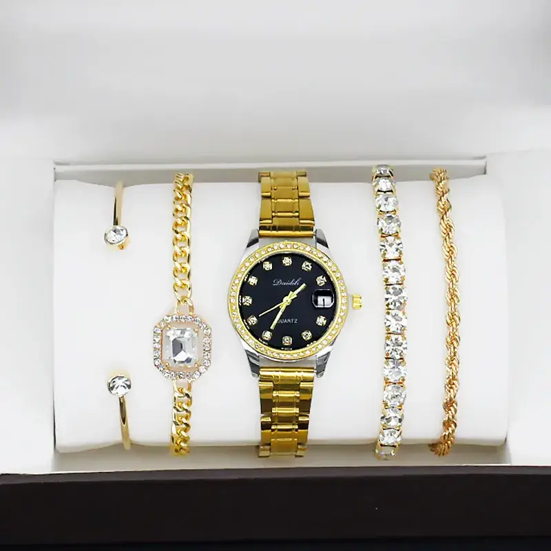12-Piece Luxury Watch Set for Women Gold Plated Diamond Bracelets - Image 9