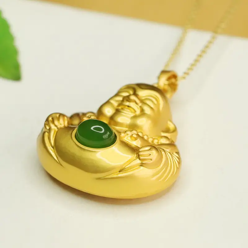 Golden Maitreya Buddha Necklace with Green Stone Pendant — feature 9