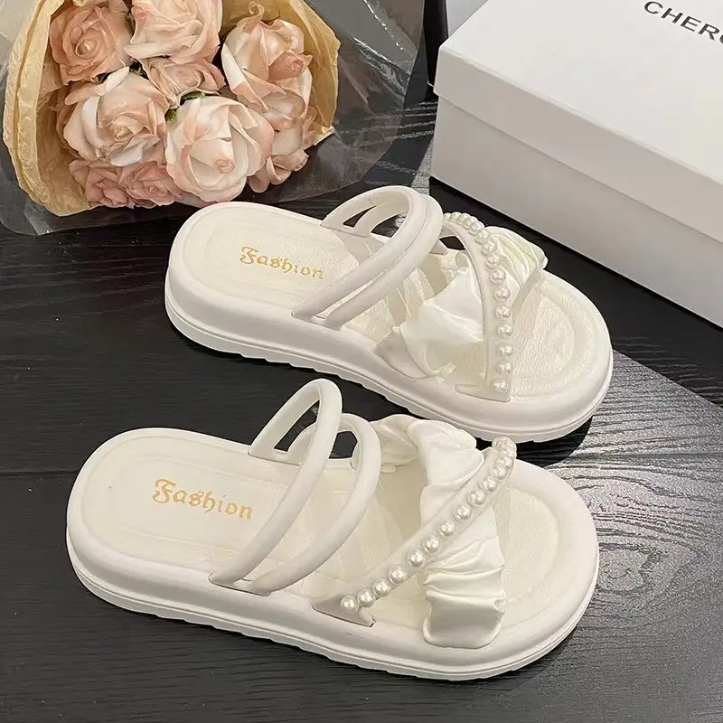 New platform slippers women's summer Korean style fairy style fashion Pearl Roman two-way beach slippers cross-border wholesale - Image 6