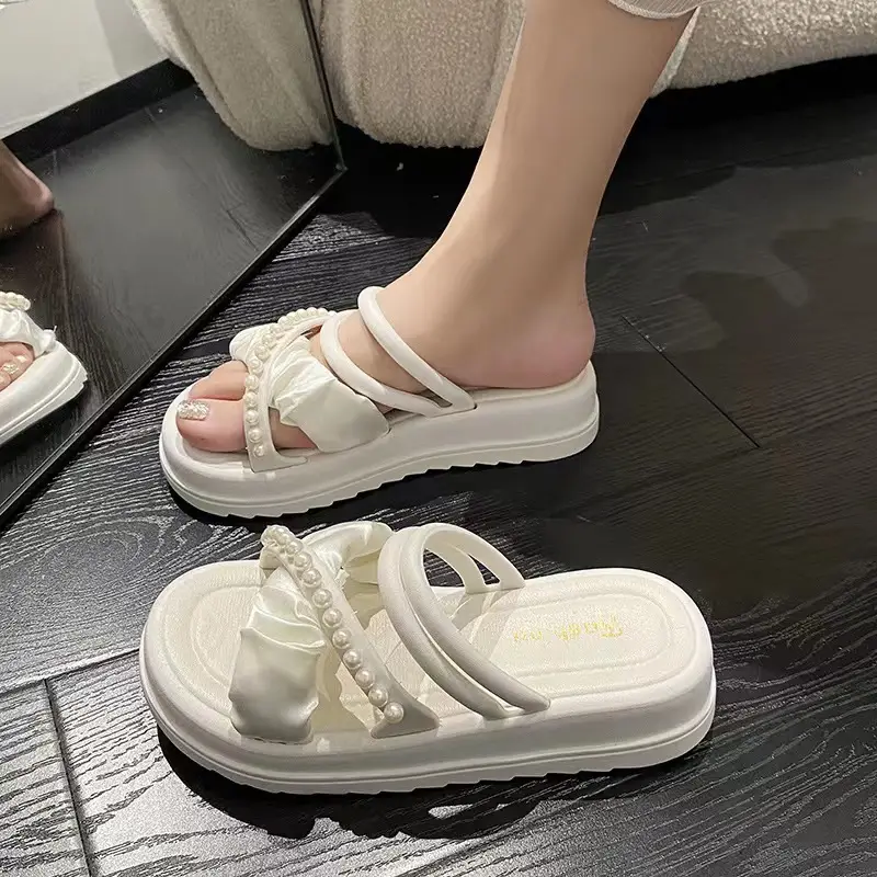 New platform slippers women's summer Korean style fairy style fashion Pearl Roman two-way beach slippers cross-border wholesale - Image 8