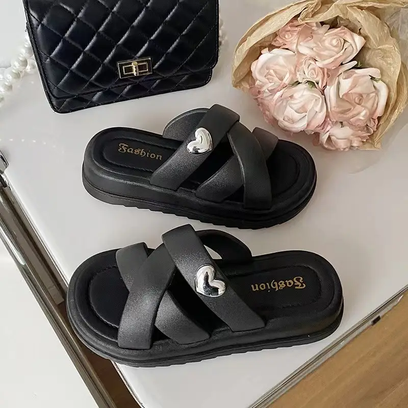 New platform slippers women's summer Korean style fairy style fashion Pearl Roman two-way beach slippers cross-border wholesale - Image 4