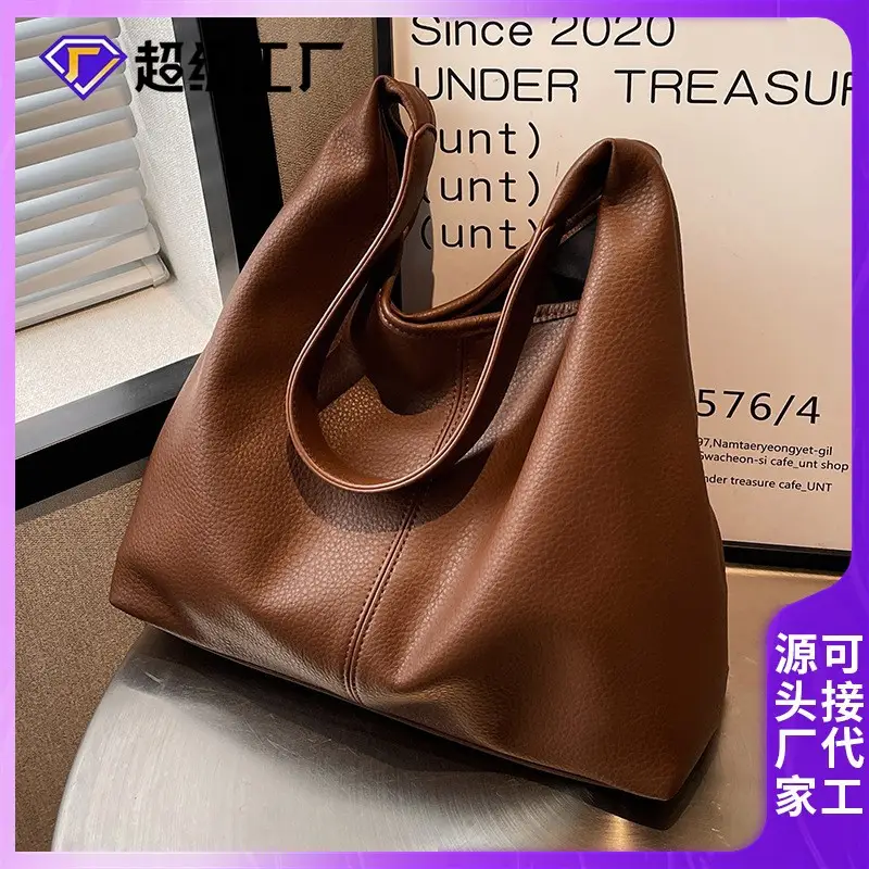 Women's Large Capacity Tan Leather Shoulder Bag - Image 5