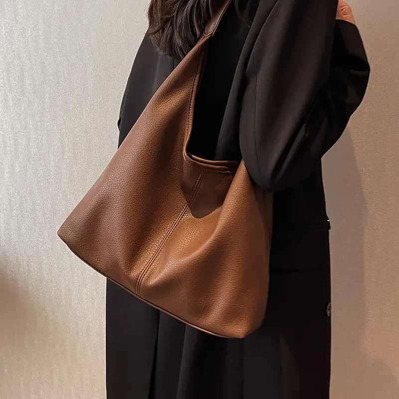 Women's Large Capacity Tan Leather Shoulder Bag - Image 6