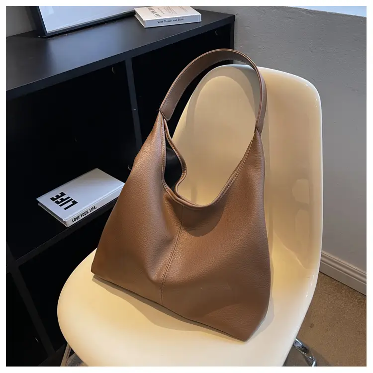 Women's Large Capacity Tan Leather Shoulder Bag — feature 28