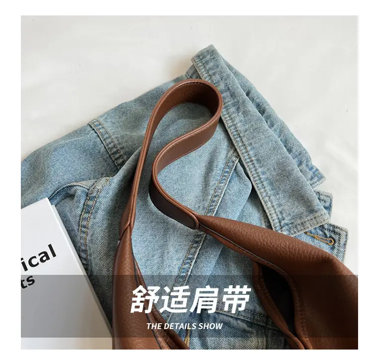 Women's Large Capacity Tan Leather Shoulder Bag — feature 5