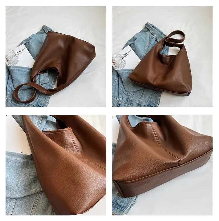 Women's Large Capacity Tan Leather Shoulder Bag — feature 7