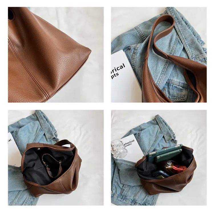 Women's Large Capacity Tan Leather Shoulder Bag — feature 8