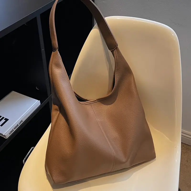 Women's Large Capacity Tan Leather Shoulder Bag - Image 4