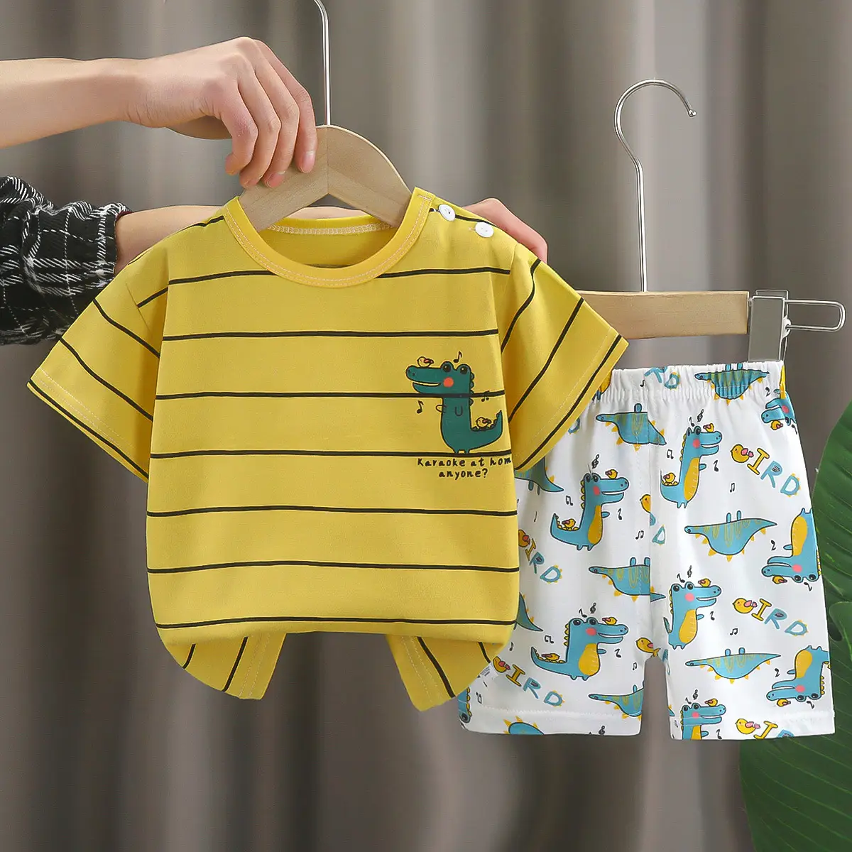 Dinosaur Printed Baby Boys Cotton Shorts Suit Light Blue