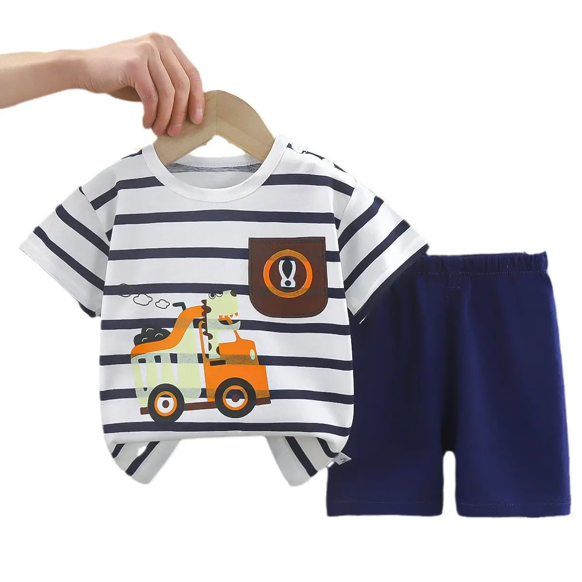 Dinosaur Printed Baby Boys Cotton Shorts Suit Light Blue