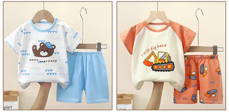 Dinosaur Printed Baby Boys Cotton Shorts Suit Light Blue — feature 16