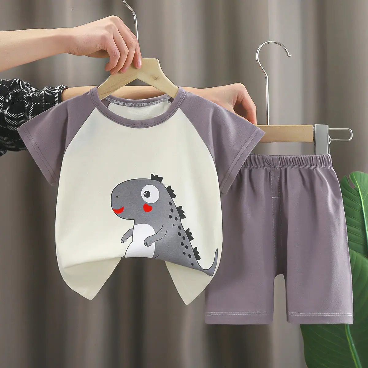 Dinosaur Printed Baby Boys Cotton Shorts Suit Light Blue — feature 24