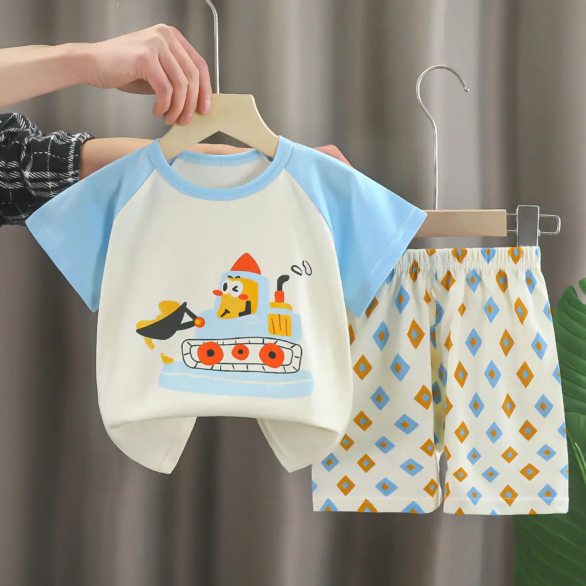 Dinosaur Printed Baby Boys Cotton Shorts Suit Light Blue — feature 28