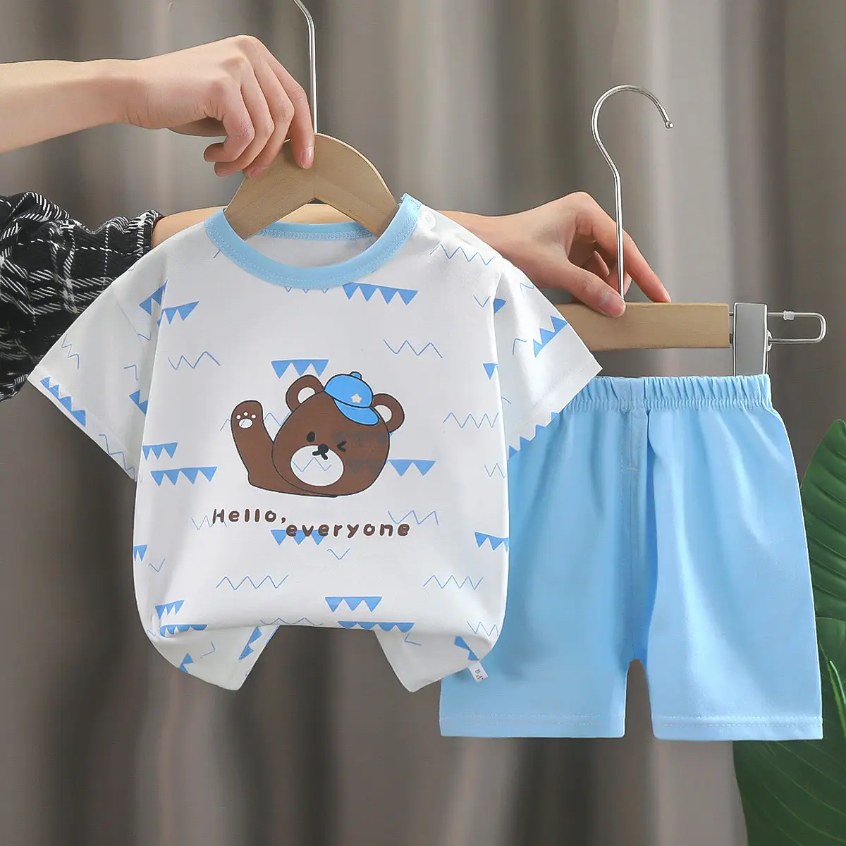Dinosaur Printed Baby Boys Cotton Shorts Suit Light Blue — feature 30