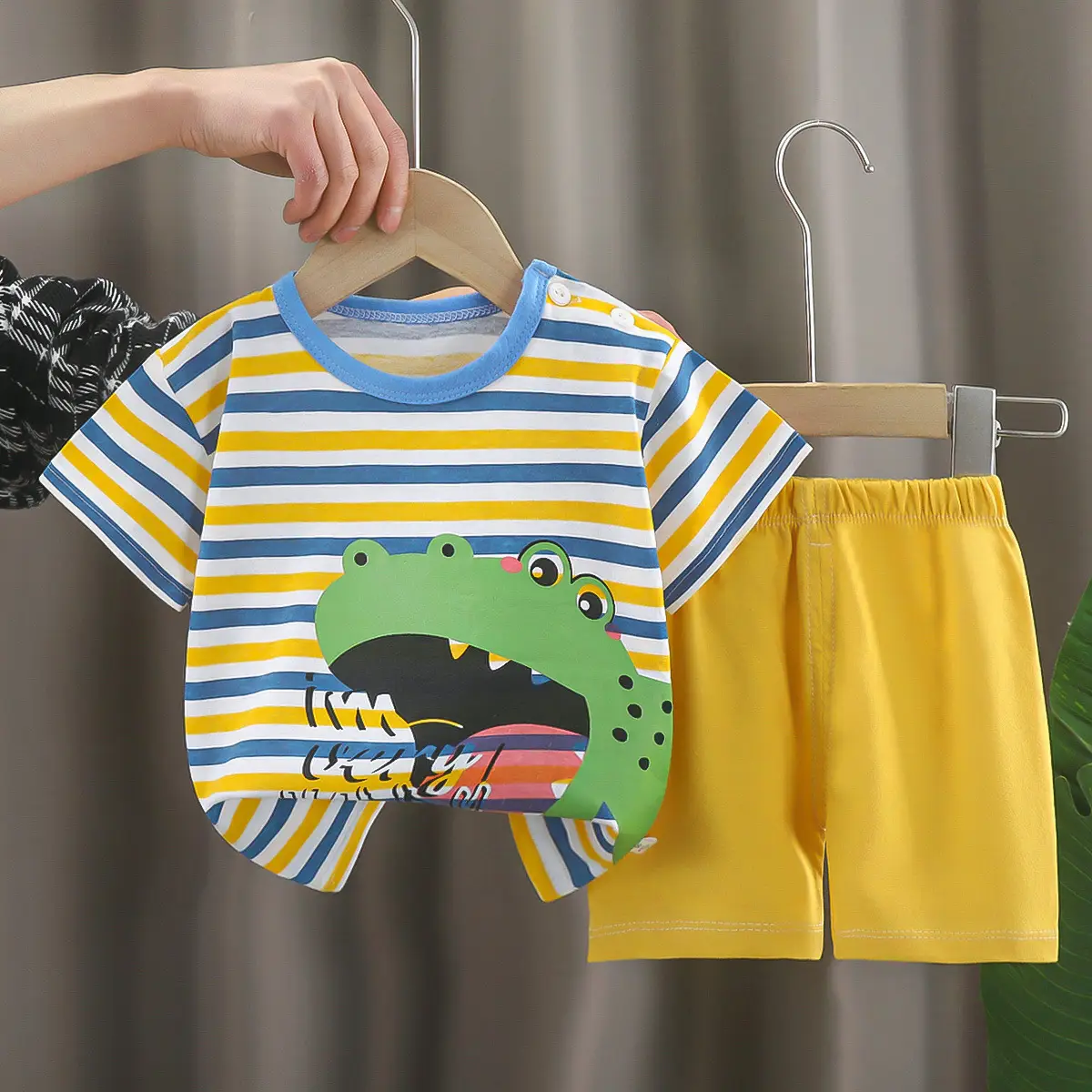 Dinosaur Printed Baby Boys Cotton Shorts Suit Light Blue