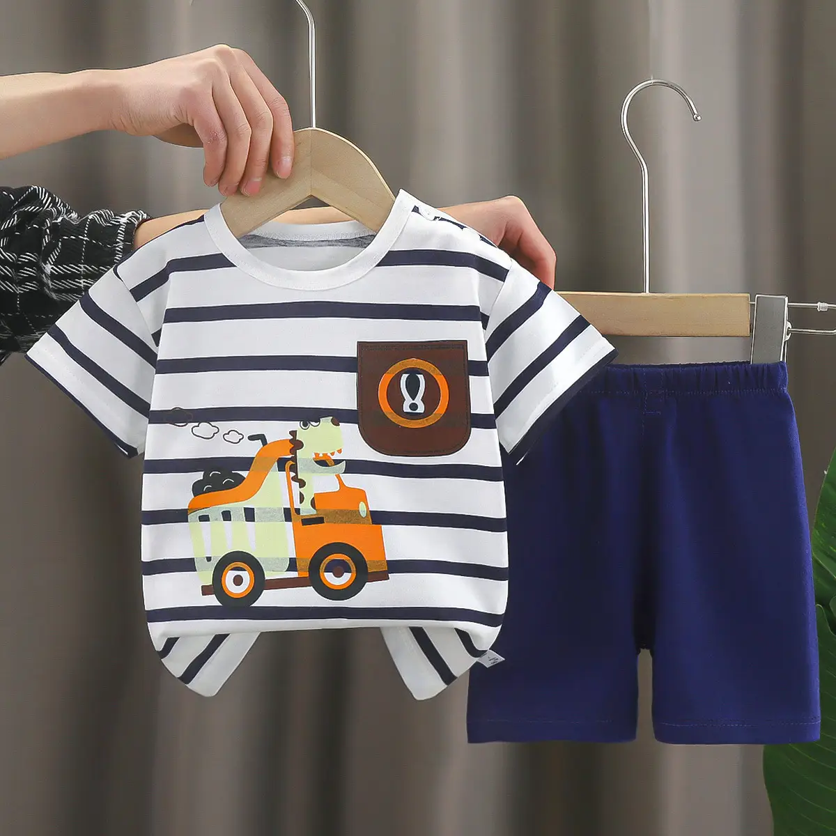 Dinosaur Printed Baby Boys Cotton Shorts Suit Light Blue