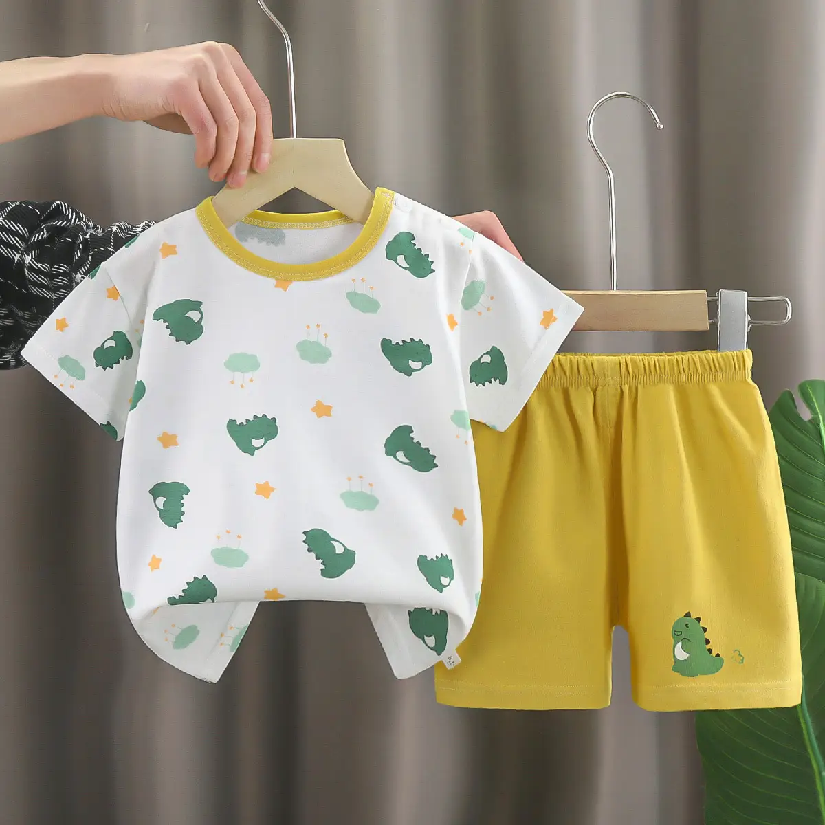 Dinosaur Printed Baby Boys Cotton Shorts Suit Light Blue