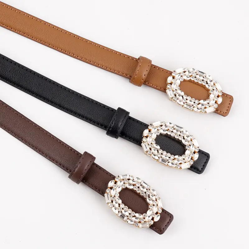 Women Brown Rhinestone Buckle Belt 2025 - Image 5