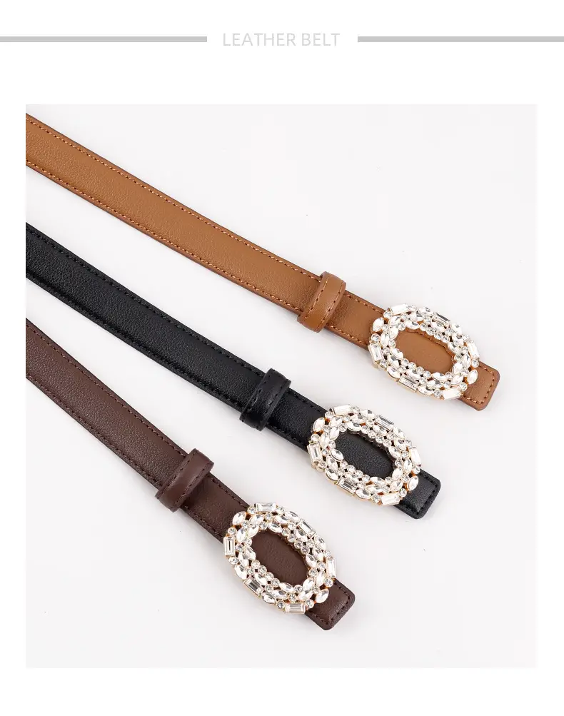 Women Brown Rhinestone Buckle Belt 2025 — feature 24