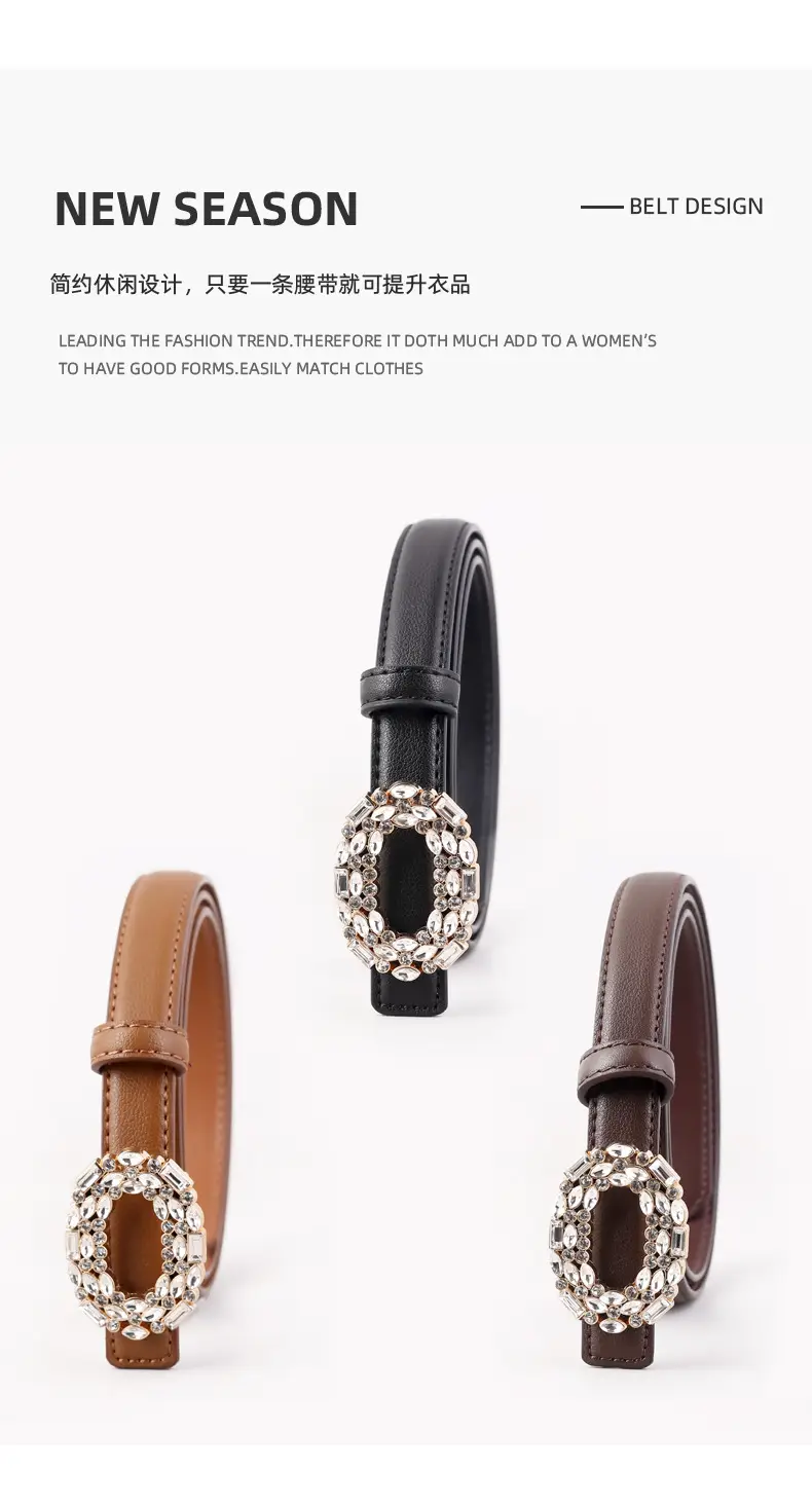 Women Brown Rhinestone Buckle Belt 2025 — feature 30