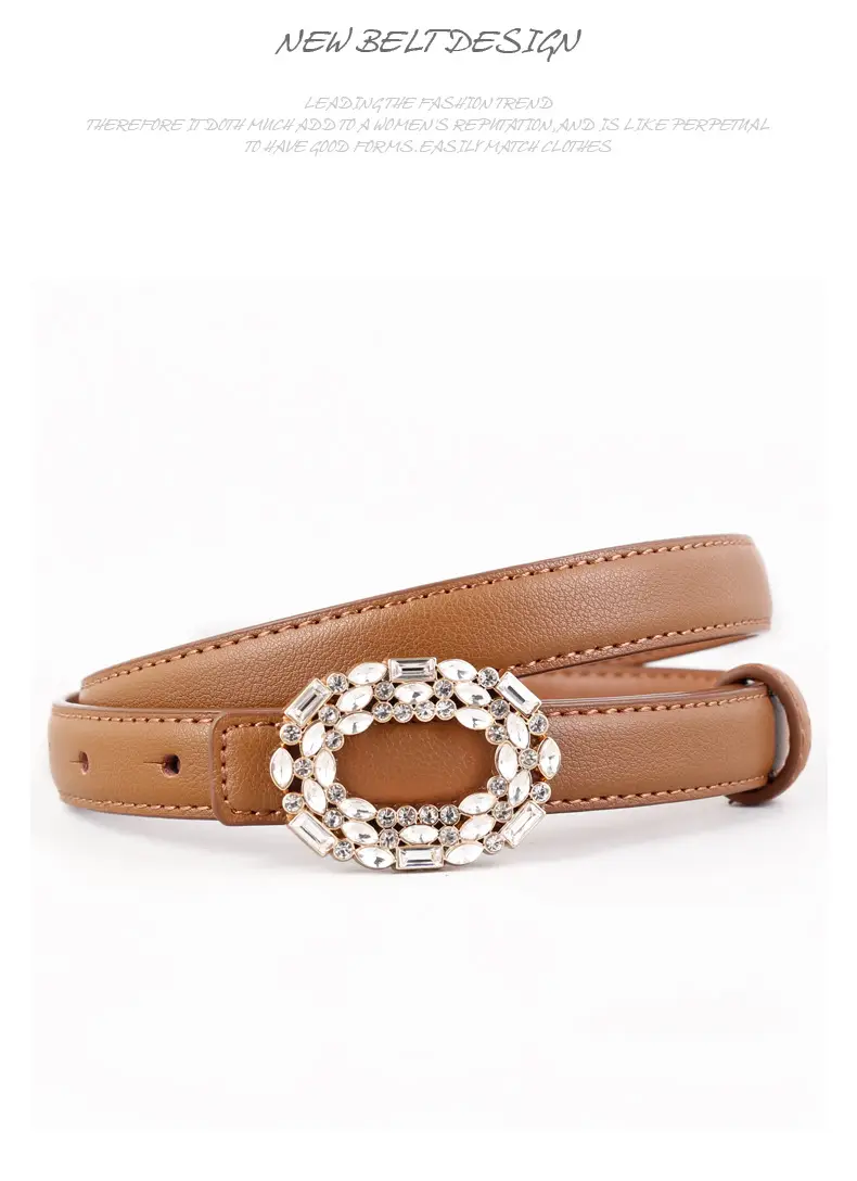 Women Brown Rhinestone Buckle Belt 2025 — feature 38